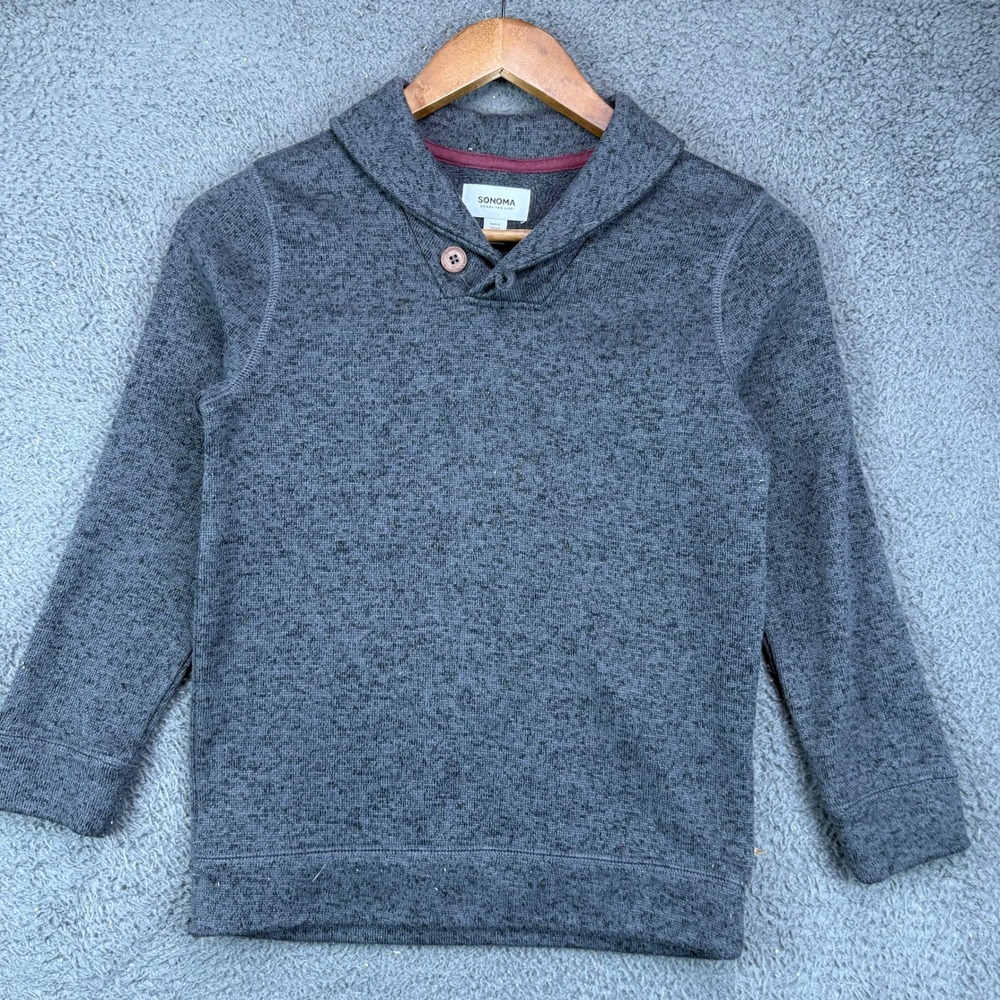 Sonoma Goods For Life Boys Small 8 Gray Shawl Collar Button Pullover Sweater